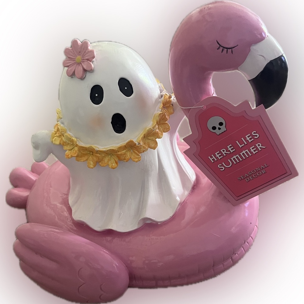 Here Lies Summer Pink Flamingo and Ghost Decor